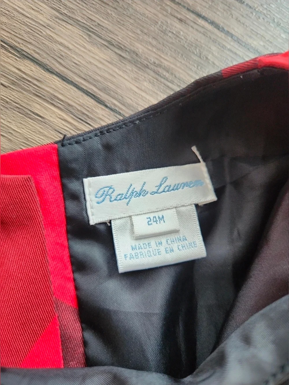 Ralph Lauren 24M Red Buffalo Plaid Taffeta Holiday Dress Black Grosgrain Sash